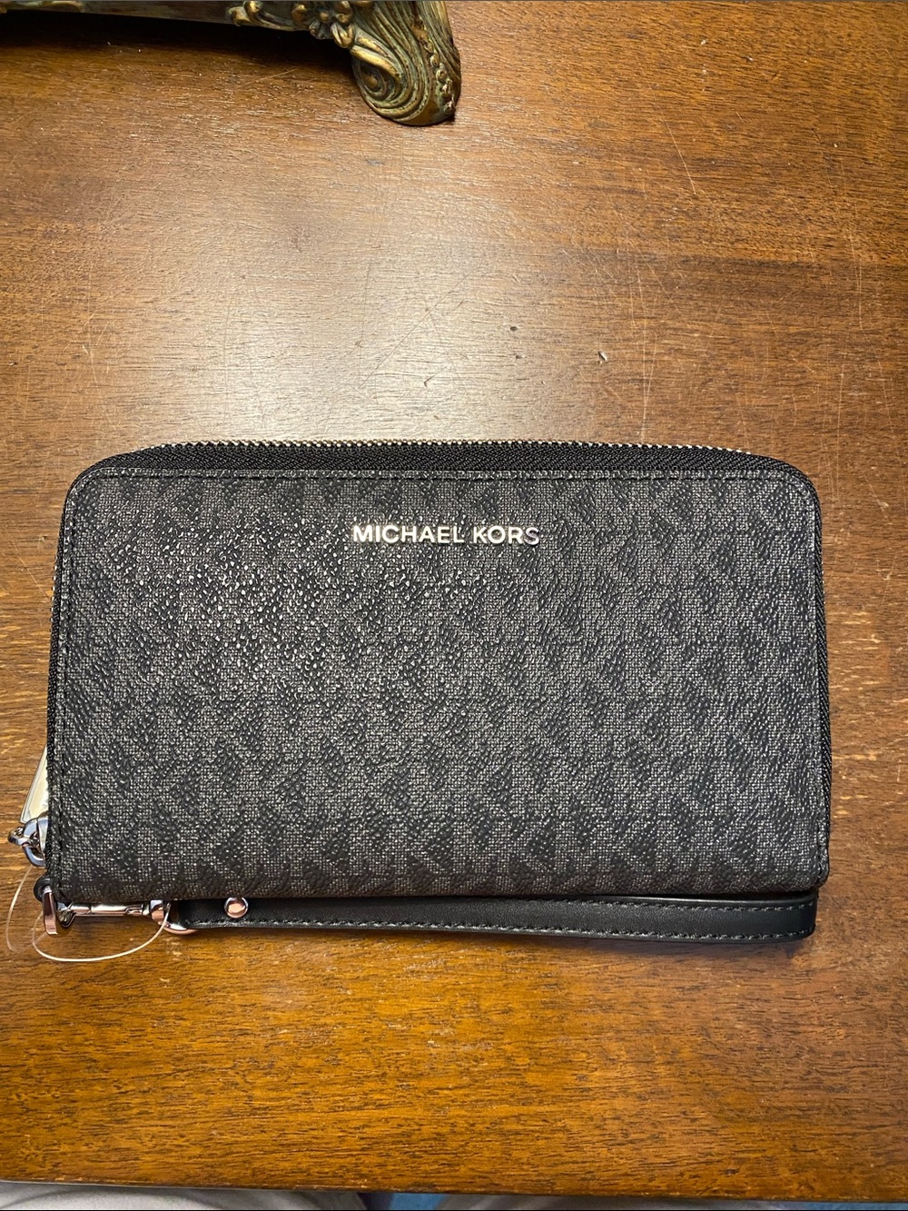 Michael Kors Black Jet Set Zip Wallet with Silver Hardware